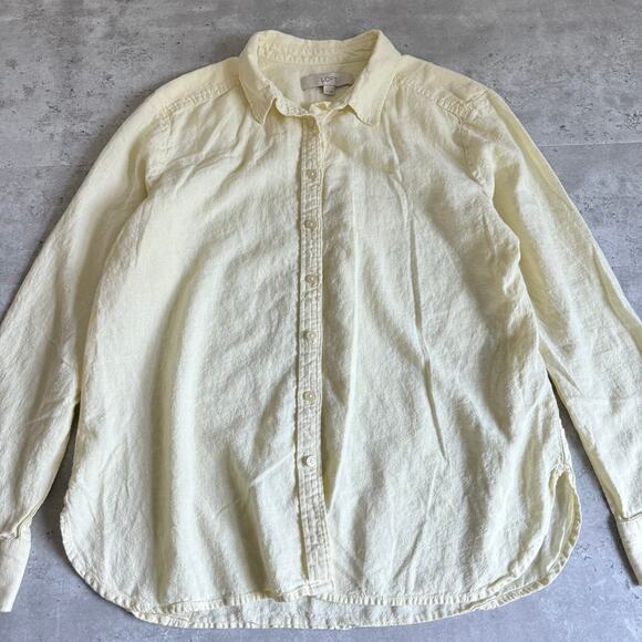 Butter yellow LOFT linen button up long sleeve shirt size medium - Picture 1 of 7